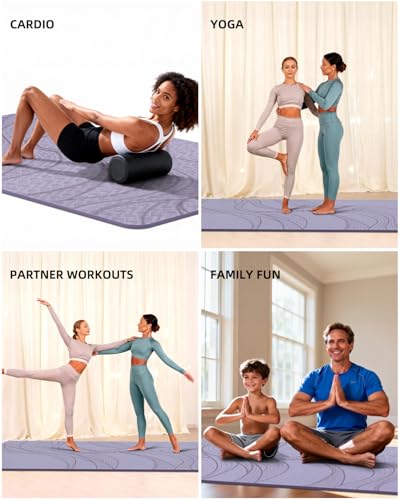Large Yoga Mat (75.5"x47.6"x0.4"）Extra Wide & Thick 10mm | Non-Slip Exercise Mat, High-Density TPE Mat for Yoga Pilates & Home Gym Workouts - color: Purple