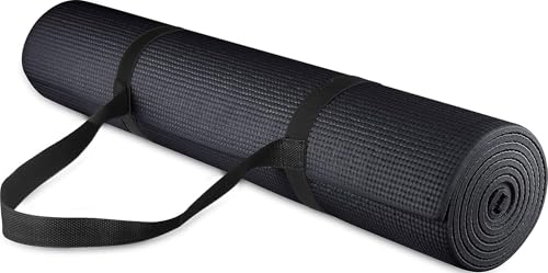 Fitvids All Purpose 1/4-Inch High Density Anti-Tear Exercise Yoga Mat with Carrying Strap, Multiple Colors - color: Black