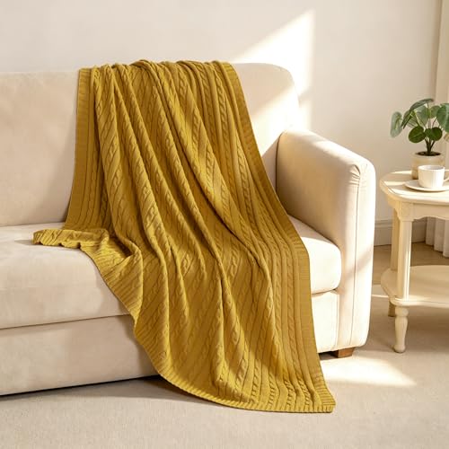 NTBAY Cotton Cable Knit Throw Blanket, 51 x 67, Ginger Yellow - color: Ginger Yellow, size: Throw(51"x67")