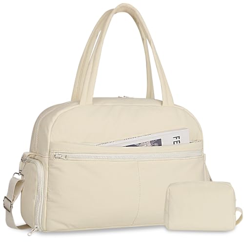 Sports Gym Bag for Women, Travel Duffle Bag with Shoe Compartment & Wet Pocket, Fitness Yoga Bag - color: S-Beige