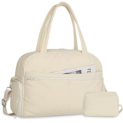 Sports Gym Bag for Women, Travel Duffle Bag with Shoe Compartment & Wet Pocket, Fitness Yoga Bag - color: S-Beige