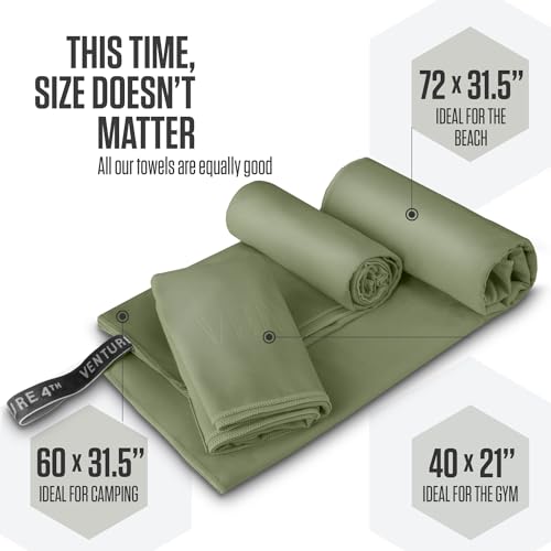 VENTURE 4TH Quick Dry Microfiber Towel for Camping & Gym - Army Green Large - color: Army Green, size: 60.00" x 31.50"