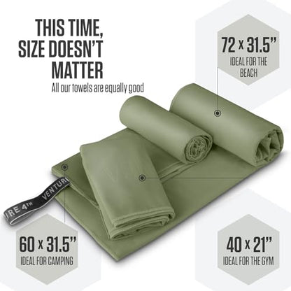 VENTURE 4TH Quick Dry Microfiber Towel for Camping & Gym - Army Green Large - color: Army Green, size: 60.00" x 31.50"