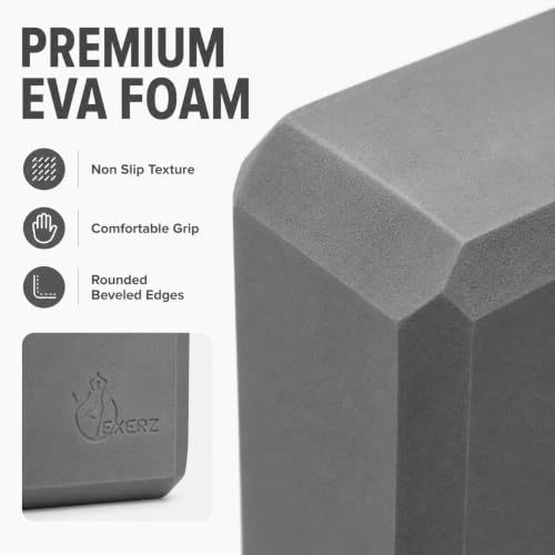EXERZ Yoga Blocks 2 pack, Gym Blocks, Exercise Workout Fitness Bricks, Pilates Stretch Handstand Non-Slip - color: Grey