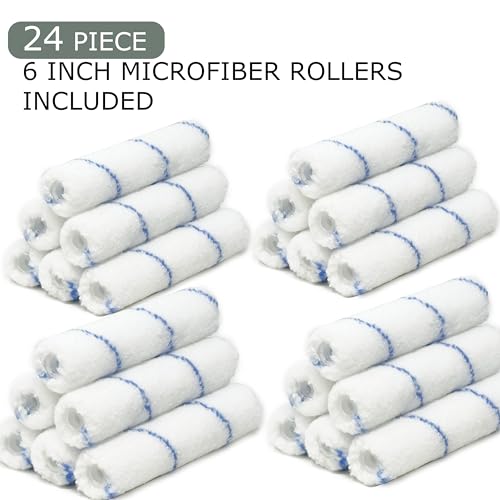 Allgala Mini Paint Roller 6" Mini 3/8" Nap Shedless Microfiber Roller Cover for Door Trim Furniture Cabinets - 24 Pack - size: 6" Micro (Pack of 24)