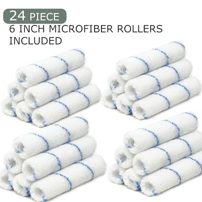 Allgala Mini Paint Roller 6" Mini 3/8" Nap Shedless Microfiber Roller Cover for Door Trim Furniture Cabinets - 24 Pack - size: 6" Micro (Pack of 24)