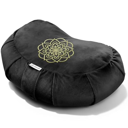 Hihealer Premium Crescent Meditation Cushion, Buckwheat Yoga Bolster Pillow | Comfortable Floor Pillow for Sitting, Ergonomic Floor Cushions for Adults, Zafu - color: Black