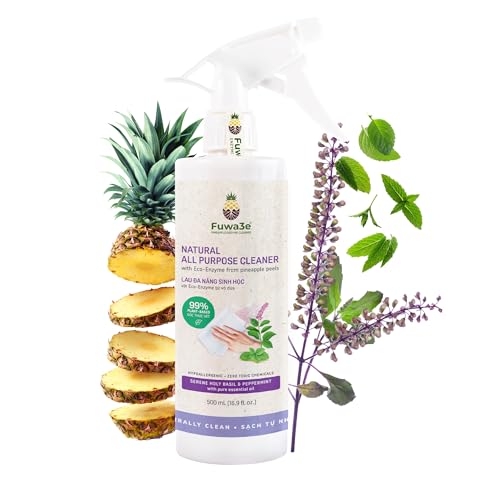 Fuwa3e Pineapple Enzyme Natural All Purpose Cleaner Spray Serene Holy Basil & Peppermint - 16.9oz 1 Pack - Non Toxic Multi Surface 99% Plant Based Cleaner from Discarded Pineapple Peels - size: 16.9 Fl Oz (Pack of 1)