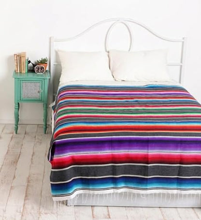 Del Mex Mexican Serape Blanket (Large, Gray) - color: Gray, size: Large