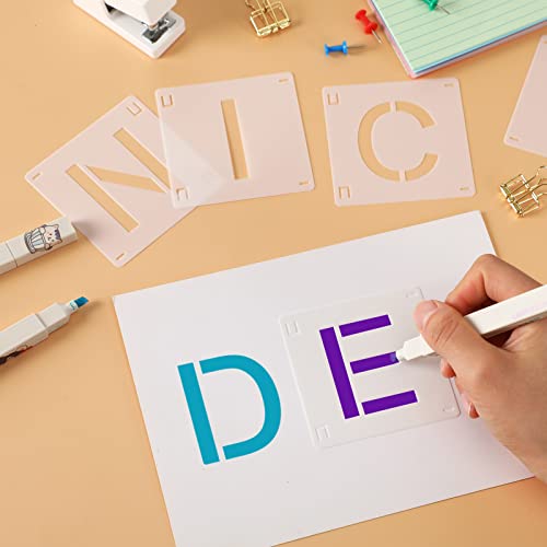 Augshy 56 Pcs Letter Stencils, 3 Inch Reusable Craft Kit for Fabric | Interlocking Templates Kit, Letter Numbers Symbol, for Wood Wall Rock Chalkboard, Signage DIY School Art Projects - style: Letter