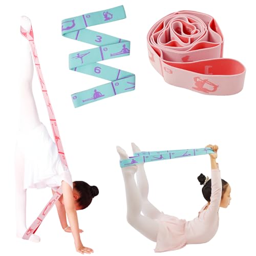 2 Pcs 8 Loops Dance Stretch Bands & Gymnastics Bands for Kids, Extended Length Resistance Bands for Ballet Latin Training, Kids Gymnastics Equipment for Home Workout & Flexibility Exercise - color: Blue+Pink