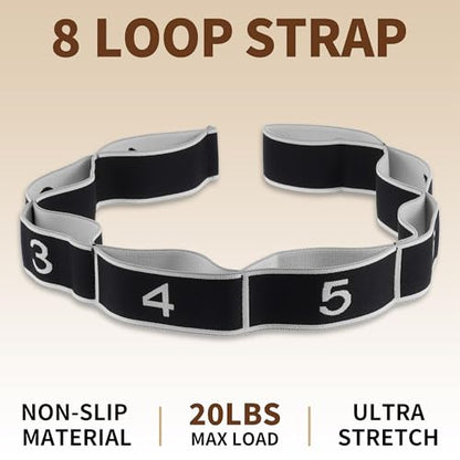 Stretch Strap, Yoga Stretching Band, Elastic Stretching Strap, Yoga Stretch Strap with 8 Loops, for Effective Stretching - color: Gray