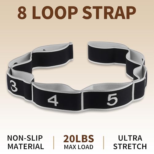 Stretch Strap, Yoga Stretching Band, Elastic Stretching Strap, Yoga Stretch Strap with 8 Loops, for Effective Stretching - color: Gray