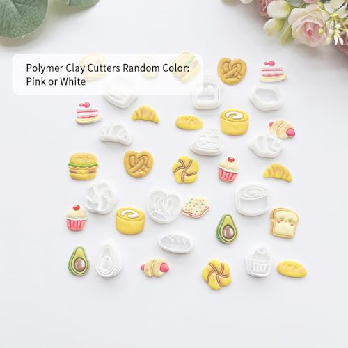 Xaekicr Bakery & Food Theme Polymer Clay Cutters Set - 12pcs Miniature Shapes Including Croissant, Burger, Avocado, Cupcake, Bread & Toast for DIY Earring Jewelry, Soft Clay Crafts & Scrapbooking - color: S color