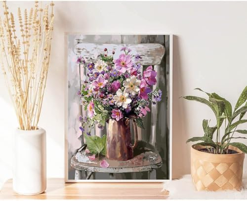 MIRCVSH Paint by Numbers for Adults Framed,Flowers DIY Oil Painting by Numbers on Canvas with Easel,Paint by Numbers Kits with Frame and Color Box Packaging12x16 Inch - color: MT11114-Framed