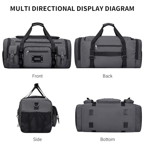 WITZMAN Duffle Bag for Men Large 55L Travel Duffel with Shoe Compartment | Water-resistant Nylon, Dry-wet Pocket, Fits 16" Laptop, Convertible for Gym, Weekender, Sports, Overnight, B717 Silvery Grey - color: Silvery Grey