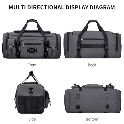 WITZMAN Duffle Bag for Men Large 55L Travel Duffel with Shoe Compartment | Water-resistant Nylon, Dry-wet Pocket, Fits 16" Laptop, Convertible for Gym, Weekender, Sports, Overnight, B717 Silvery Grey - color: Silvery Grey