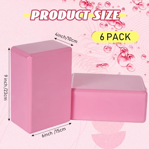 Wettarn 6 Pack Yoga Blocks 9 x 6 x 4 Inch EVA Foam, Lightweight | Non Slip, Yoga Props Accessories for Pilates, Stretching and Meditation - color: Pink