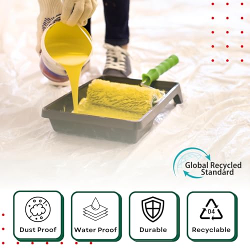 Plastic Drop Cloth for Painting, Dustproof Rectangular Tarps, Ultra-Thin Waterproof Polythene Floor Covering, 9 x 12ft Large Plastic Sheet for Furniture Covers, 14 Micron, 1 Piece