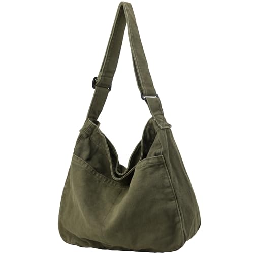 Canvas Tote Bag Casual Hobo Crossbody Shoulder Bag for Women and Men Large Purse Messenger Bag Travel Work - color: 1-army Green