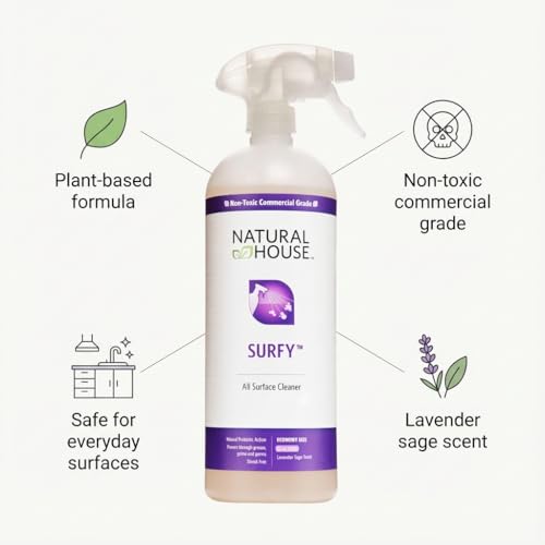 Natural House Surfy - Plant-Based Enzyme All-Purpose Cleaner Spray - Multi-Surface Formula - Septic-Safe, Plumbing-Friendly - Lavender Sage Scent - 32 oz