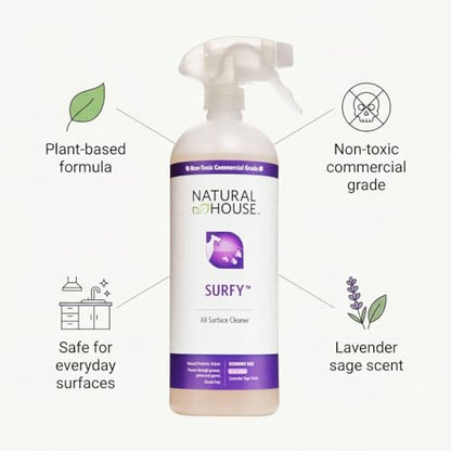 Natural House Surfy - Plant-Based Enzyme All-Purpose Cleaner Spray - Multi-Surface Formula - Septic-Safe, Plumbing-Friendly - Lavender Sage Scent - 32 oz