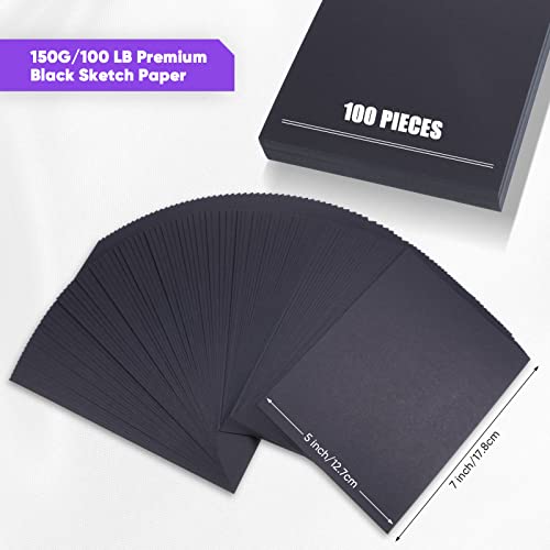 Crtiin 100 Sheets Black Sketch Drawing Paper Heavyweight 150 GSM /100 Lbs Artist Drawing Paper Sketchbook for Colored Pencil, Oil Pastel, Charcoal, Gel Pen, Chalk(5 x 7 Inches) - size: 5 x 7 Inches