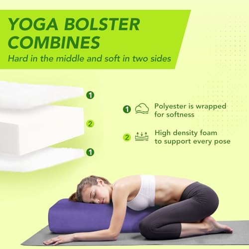 Wellsin Rectangular Yoga Bolster - Meditation Pillow with Washable Suede Cover, 27"X10" X5.5" - color: Purple