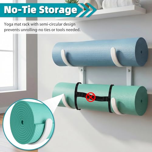 Yoga Mat Holder Wall Mount，No-Tie Mat Storage Rack With Rubber Coating - color: 2-Tiers （yoga mat holder）