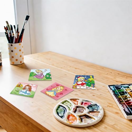 Anseal 12 Packs Pre Drawn Canvas to Paint, 4" X 4" Priness Pre-Printed Canvas Paint Party, Stretched Outline Painting Boards for Beginners, Party Favor - style: Priness