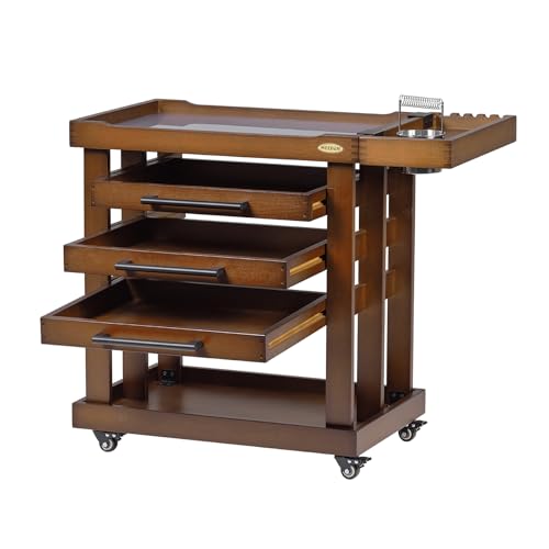 MEEDEN Art Supplies Storage Cart: 5-Tier Utility Rolling Cart | Solid Beech Wood Craft Orgnizer Trolley Cart with 3 Drawers on 4 Wheels - Walnut Color - color: Walnut, size: Standard