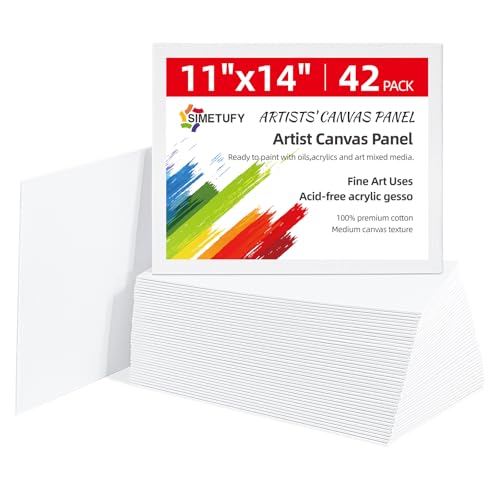 11x14 inch 42 Pack Flat Painting Canvas Boards- Gesso Primed | Acid-Free 100% Cotton Canvas Panels for Acrylics Oil Watercolor Tempera Paints - size: 11"x14"- 42pcs