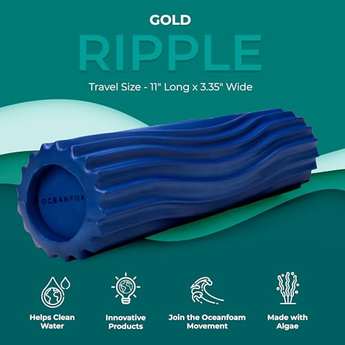 Oceanfoam Ripple Travel Foam Roller (11" x 3.35") Firm Mini Foam Roller for Physical Therapy, Deep Tissue Massage, Back Pain - High Density, Ergonomic Wave Textured - Yoga, Exercise (Royal Blue) - color: Royal Blue