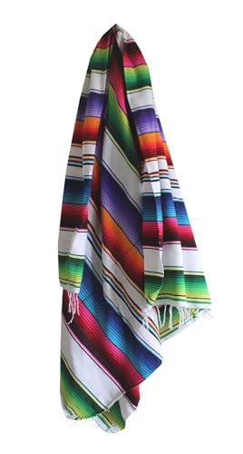 Del Mex Mexican Serape Blanket (Large, White) - color: White, size: Large