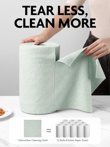 Fantasticlean Microfiber Cleaning Cloth Roll- 75 Sheets, 12"x12"(MossGreen) - color: Moss Green, size: 75 pack