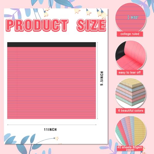 Lincia 6 Pcs Legal Pads Landscape Notebook, Macaron Colors | 11" x 9.5" College Ruled Notepad,Horizontal Lined Notebook, 40 Sheet, 80 Gsm, Assorted Colors Paper, Pastel Writing Pad - color: Macaron Colors