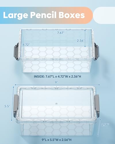BiuLeon 8 Pack Large Pencil Box Set, Plastic Clear Pencil Case Marker Organizer, Crayon Box Craft Organizers, Stackable Storage Containers with Lid for Pen, Art and Craft Supplies(Grey) - color: Grey