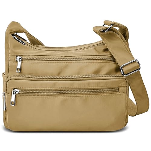 VOLGANIK ROCK RFID Purses for Women Fabric Nylon Multi Pocket Crossbody Bag Ladies Travel Handbag - color: Khaki, size: Standard