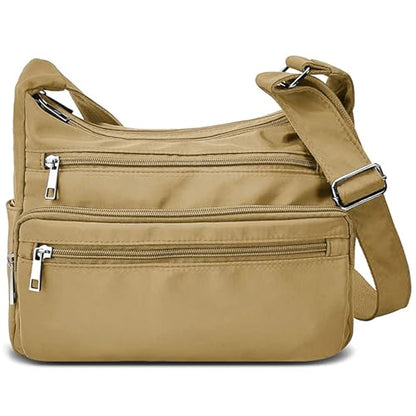VOLGANIK ROCK RFID Purses for Women Fabric Nylon Multi Pocket Crossbody Bag Ladies Travel Handbag - color: Khaki, size: Standard