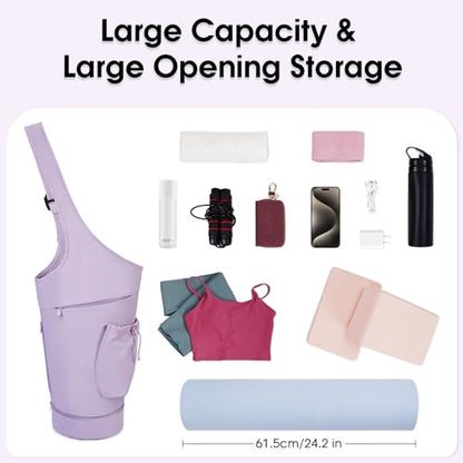 sportsnew Yoga Mat Bag, Large Opening Long Tote Yoga Mat Carrier Holder Bag with Waterproof Wet Pocket and Drawstring Water Bottle Pocket, Adjustable Shoulder Strap Storage Bag, patent pending - color: Purple