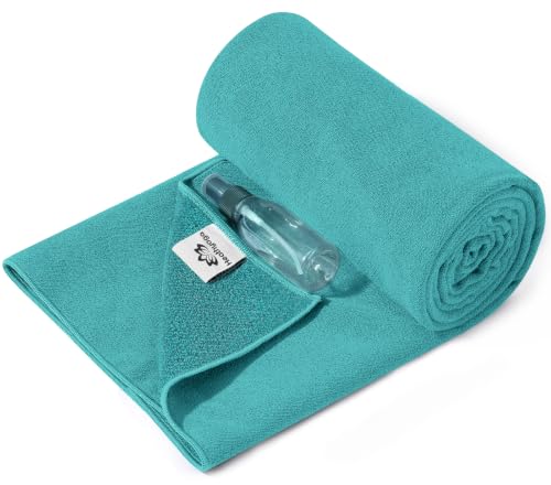 Heathyoga Yoga Mat Towel Non Slip for Hot Yoga Towel with Silicone Grip & Free Spray Bottle, 72"X26" Extra Large Microfiber Yoga Towel for Bikram, Pilates, Fitness - color: Teal