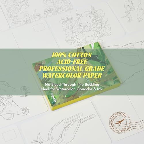 Watercolor Postcards 32 Sheets 4x6 inch 140lb/300gsm Watercolor Coloring Cards Pure Cotton Paper Post Cards Art Supplies for Painting DIY Mailing Invitations Greeting (Animals)
