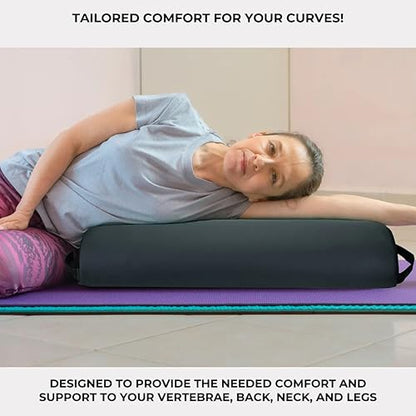 ForPro Premium Jumbo Half-Round Bolster Pillow for Massage and Yoga, Oil and Stain-Resistant, 9”W x 4.5" H x 26”L, Black
