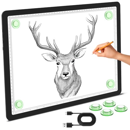 Phylosal Magnetic A3 Light Pad, Super Bright Light Box with Side Button, Diamond Art Light Board, Lightbox for Tracing and Drawing, USB Power Artcraft Light Table for Sketching, Weeding Vinyl (Black) - color: Black, size: A3 without Handbag