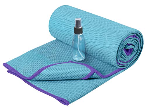 Heathyoga Hot Yoga Towel Non Slip, Microfiber Non Slip Yoga Mat Towel, Exclusive Corner Pockets Design, Dual-Grip, Sweat Absorbent, Perfect for Hot Yoga, Bikram, Pilates and Yoga Mats - color: Teal