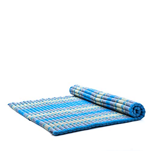 Leewadee - Foldable Floor Mattress - Japanese Roll Up Futon -Trifold Tatami Mat- Guest Floor Bed - Camping Mattress - Thai Massage Mat, Kapok Filled, 75 x 57 inches, Light Blue - color: Sf22 - Blue, size: XL: 75x57"