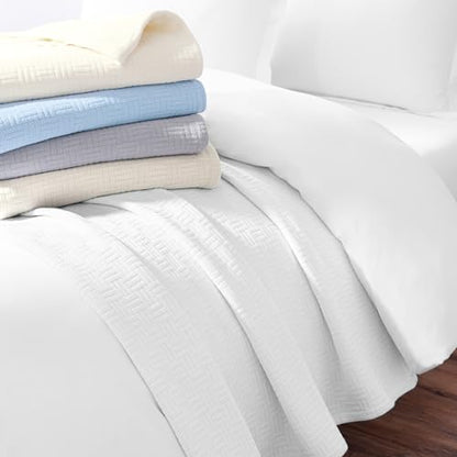 Arkwright Basket Weave Throw Blanket - 100% Ringspun Cotton All Season Throws, Luxury Hotel Quality, Soft on Skin, Breathable, 300 GSM for Bed, Sofa, and Chair, 50 X 70 in, White - color: Bright White, size: Throw (50x70)