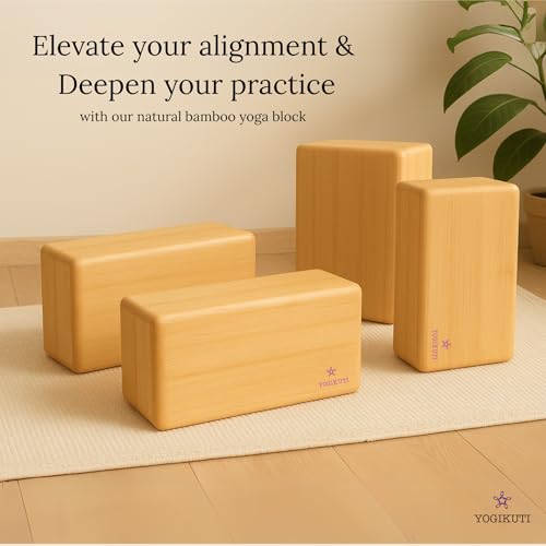 Yogikuti Bamboo Yoga Block Set of 4 – Premium Wooden Support Block for Iyengar Yoga, Pilates and Fitness – Lightweight, Strong & Sustainable