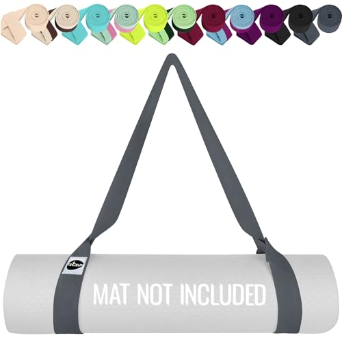 TECEUM Yoga Mat Strap – Extra Soft & Thick Cotton Carrier for All Mats - color: Gray, size: 64 IN