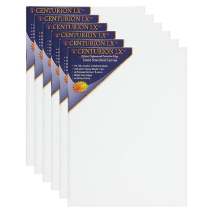 Centurion Deluxe Professional Acrylic Primed Linen Pre-Stretched Canvases, 11oz Linen - 16"x20", Box of 6, 3/4" Deep - Kiln-Dried Stretchers, Back Stapled, Canvas for Painting, Museum Archival Quality